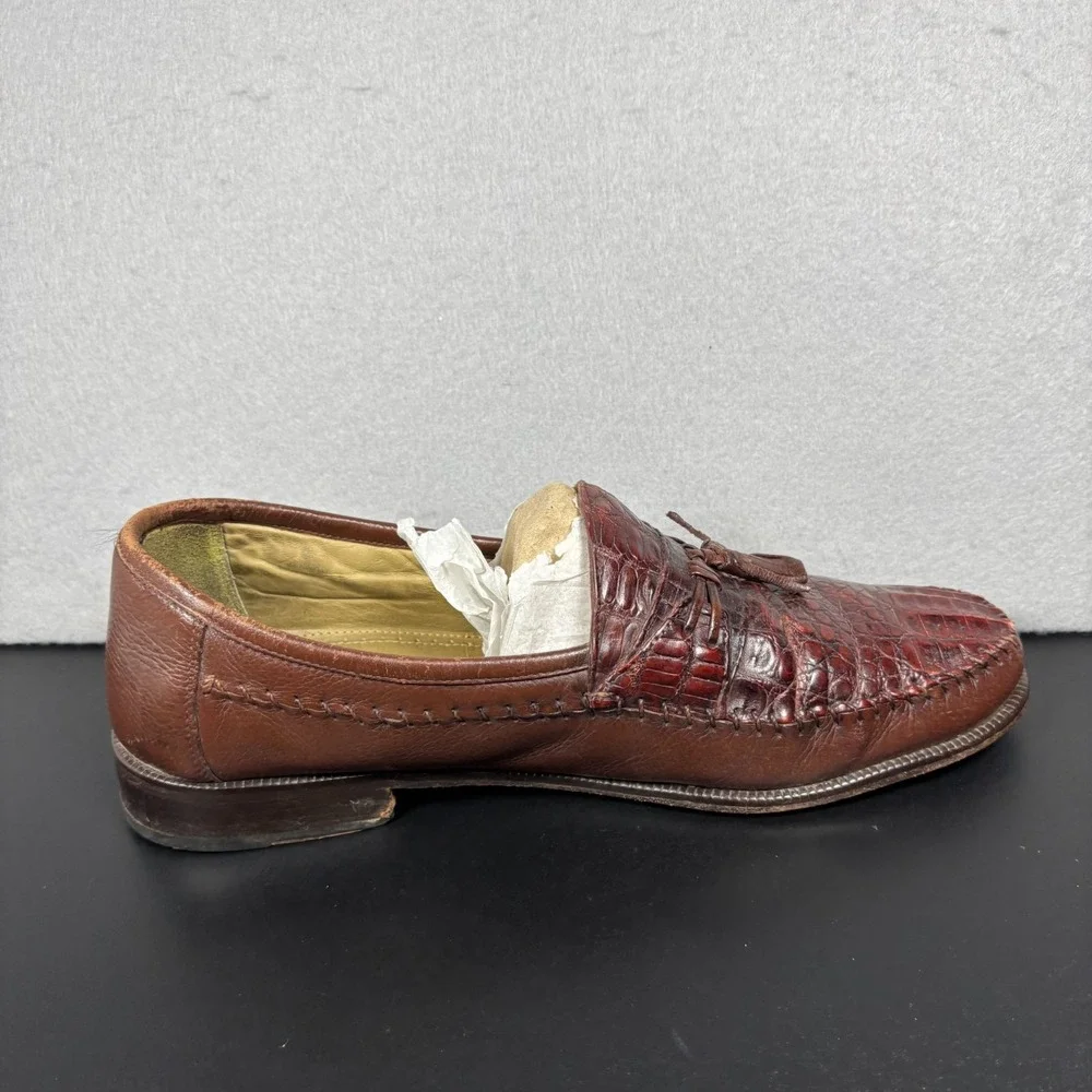 Brass Boot Alligator Tassel Loafers Men 13 M Brown Caiman Leather Dress Shoes